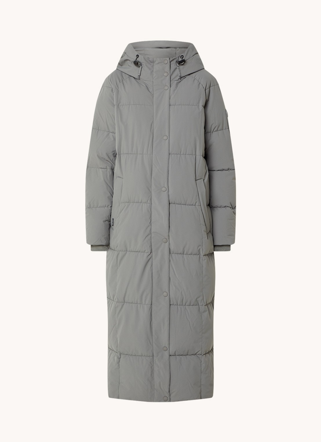 Airforce Nia longline puffer jas met ritszakken en capuchon - voorkant grijs