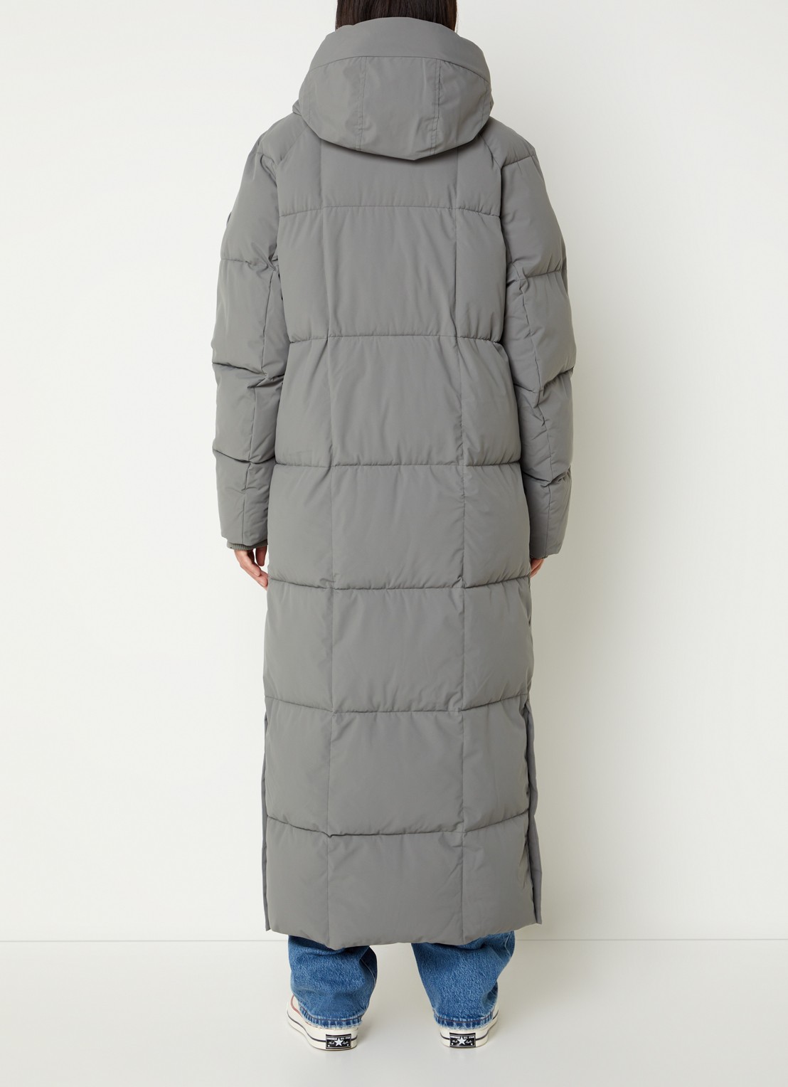 Airforce Nia longline puffer jas met ritszakken en capuchon - achterkant grijs