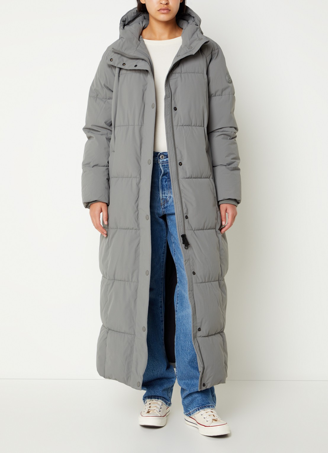 Airforce Nia longline puffer jas met ritszakken en capuchon - voorkant 4 grijs