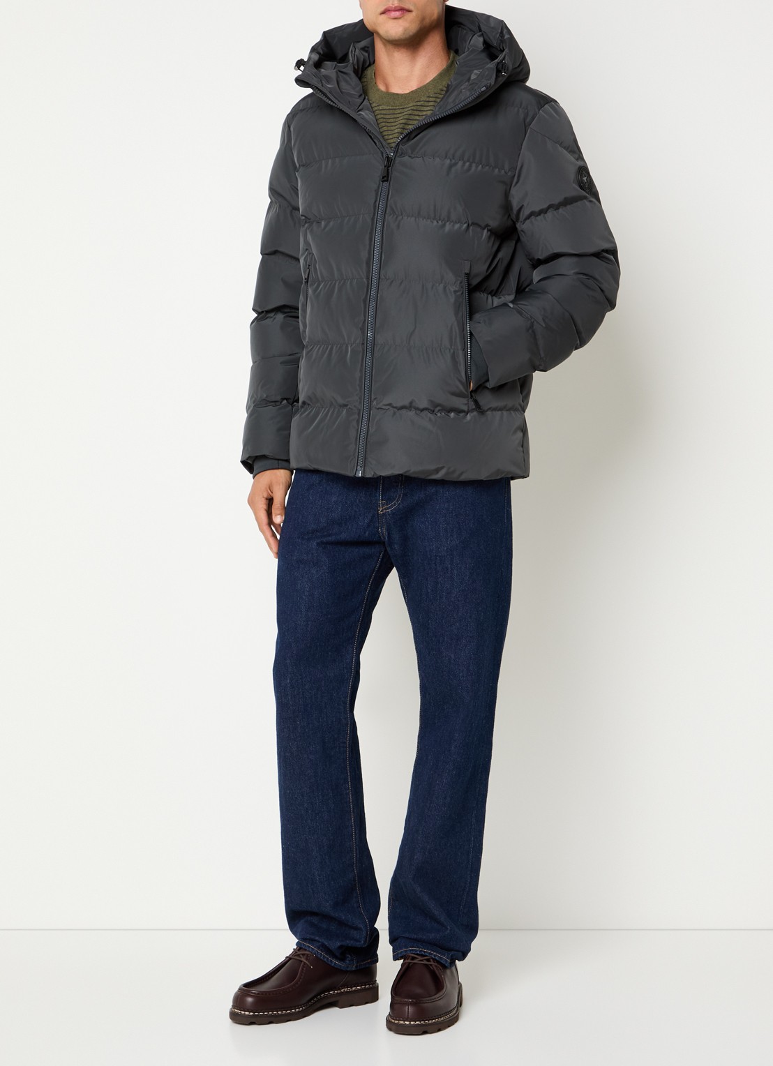 Airforce Robin puffer jack met capuchon - voorkant 3 donkergrijs