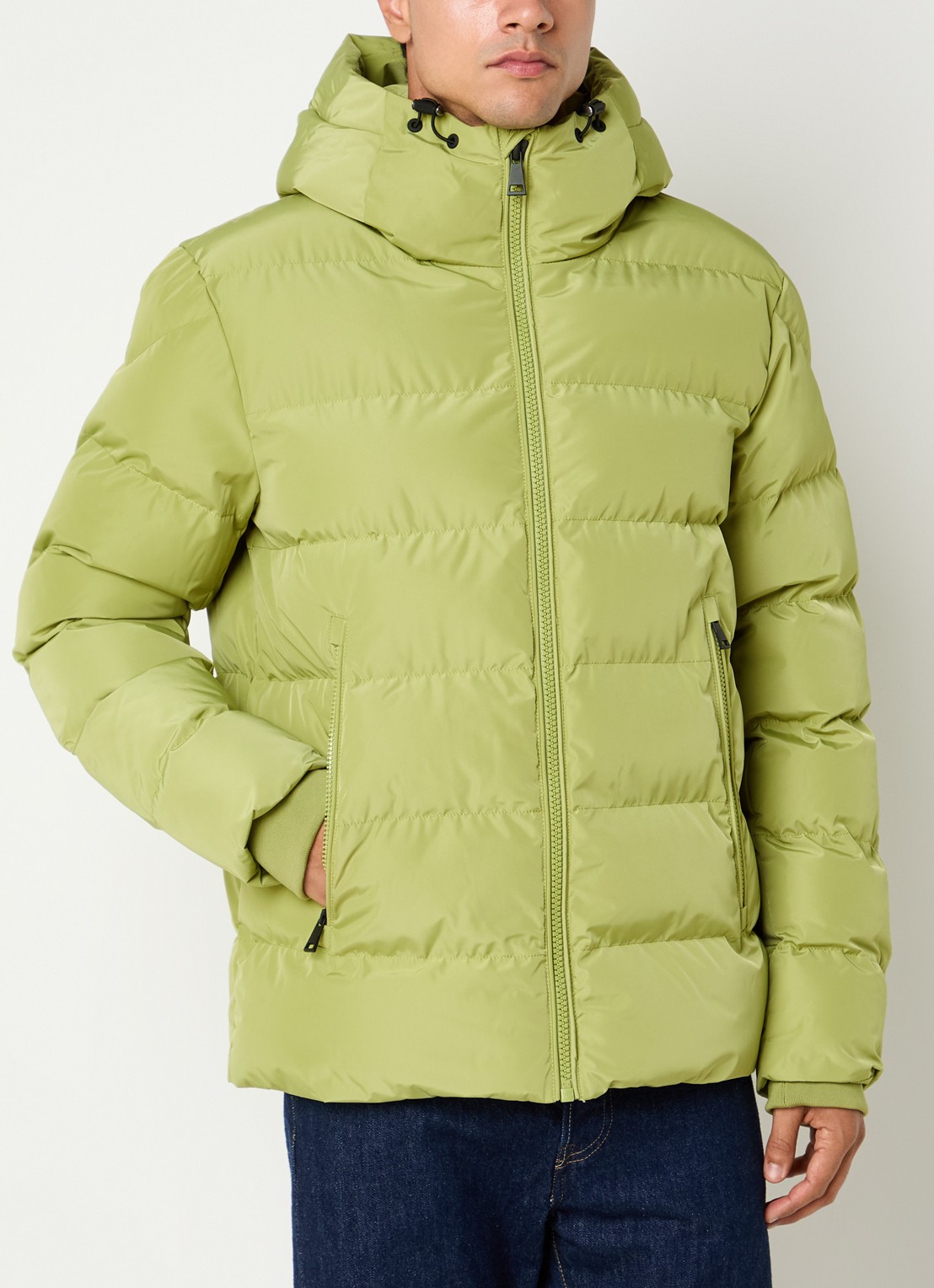 Airforce Robin puffer jack met capuchon - detail mosgroen