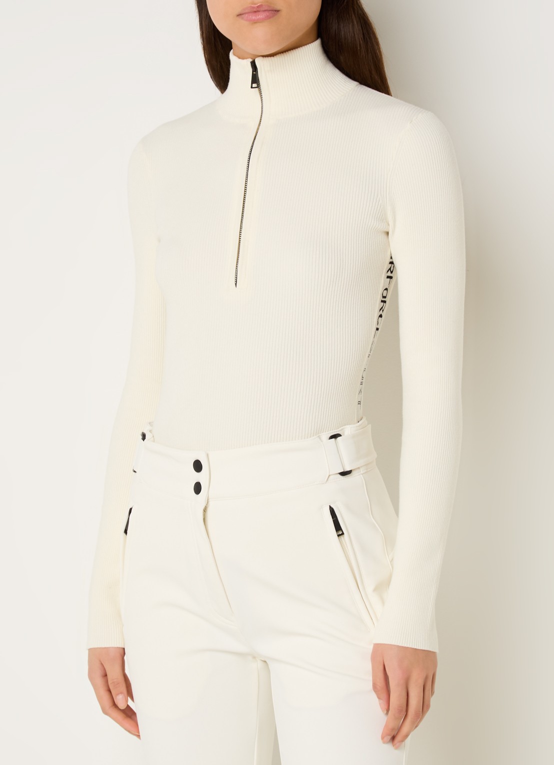 Airforce Ruby ribgebreide skipully met halve rits - detail ivoor