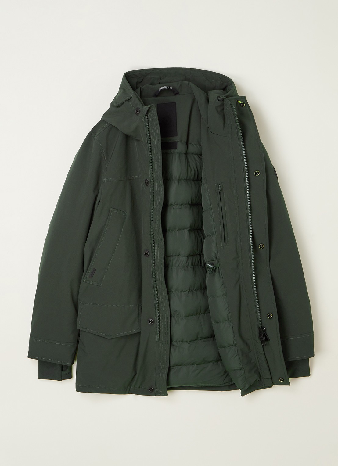 Airforce Snow gewatteerde parka met capuchon  - voorkant 2 donkergroen