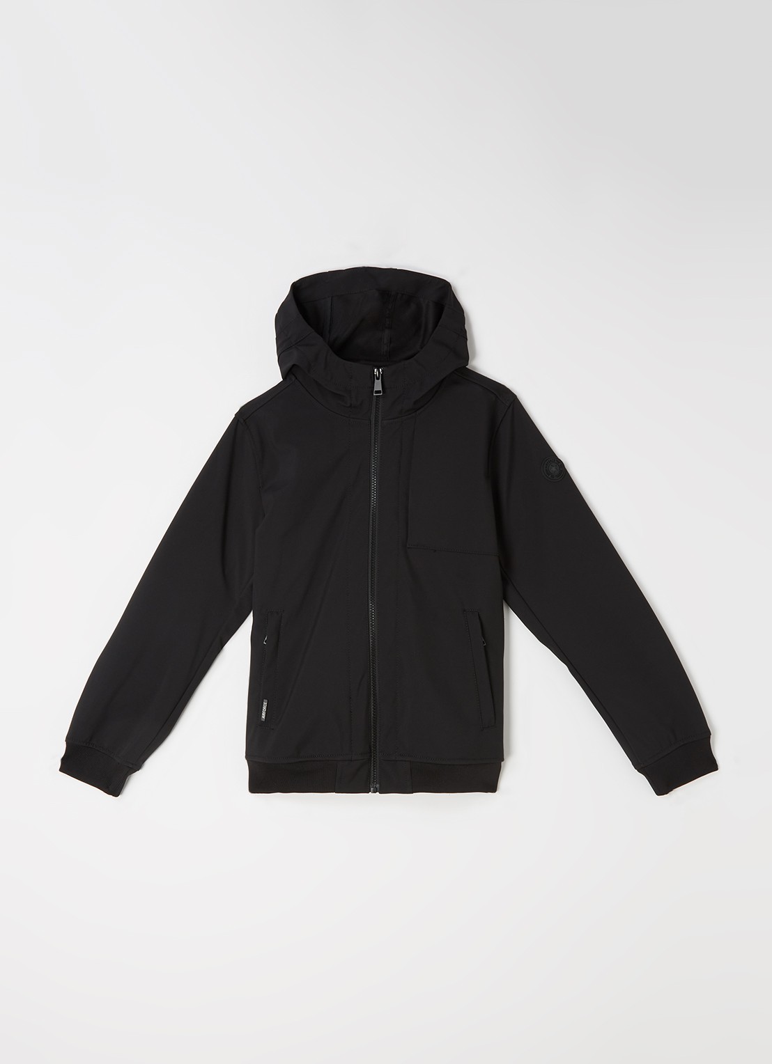 Airforce Softshell jack met ritszakken en capuchon - voorkant zwart