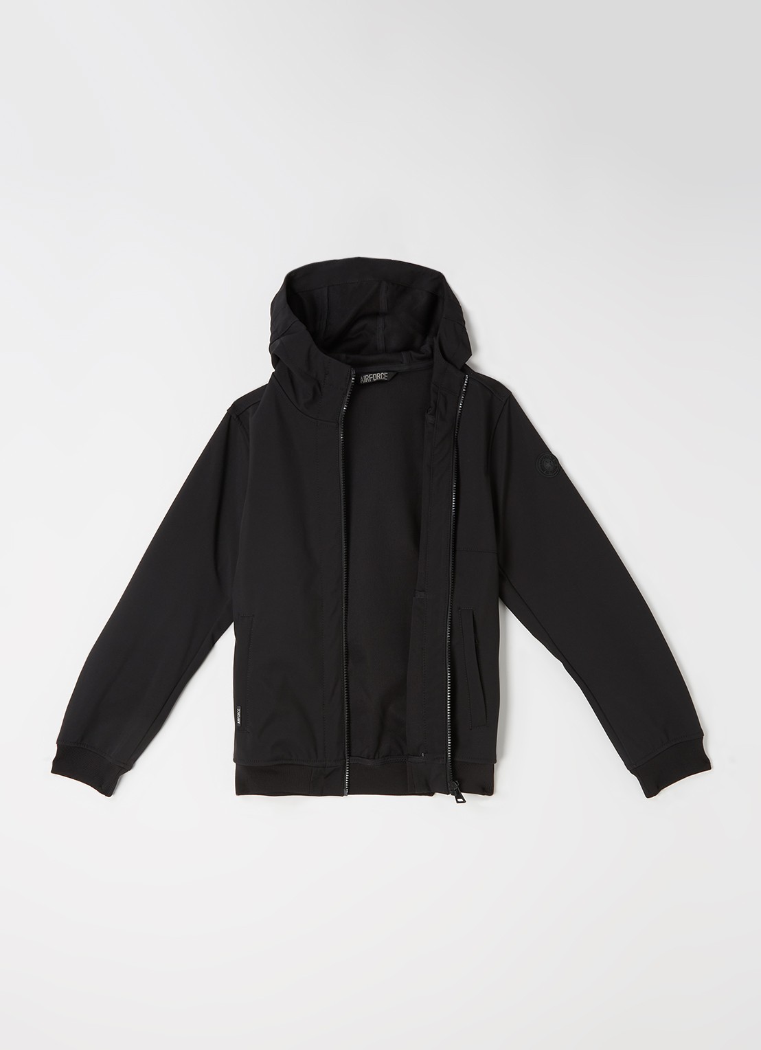 Airforce Softshell jack met ritszakken en capuchon - voorkant 2 zwart