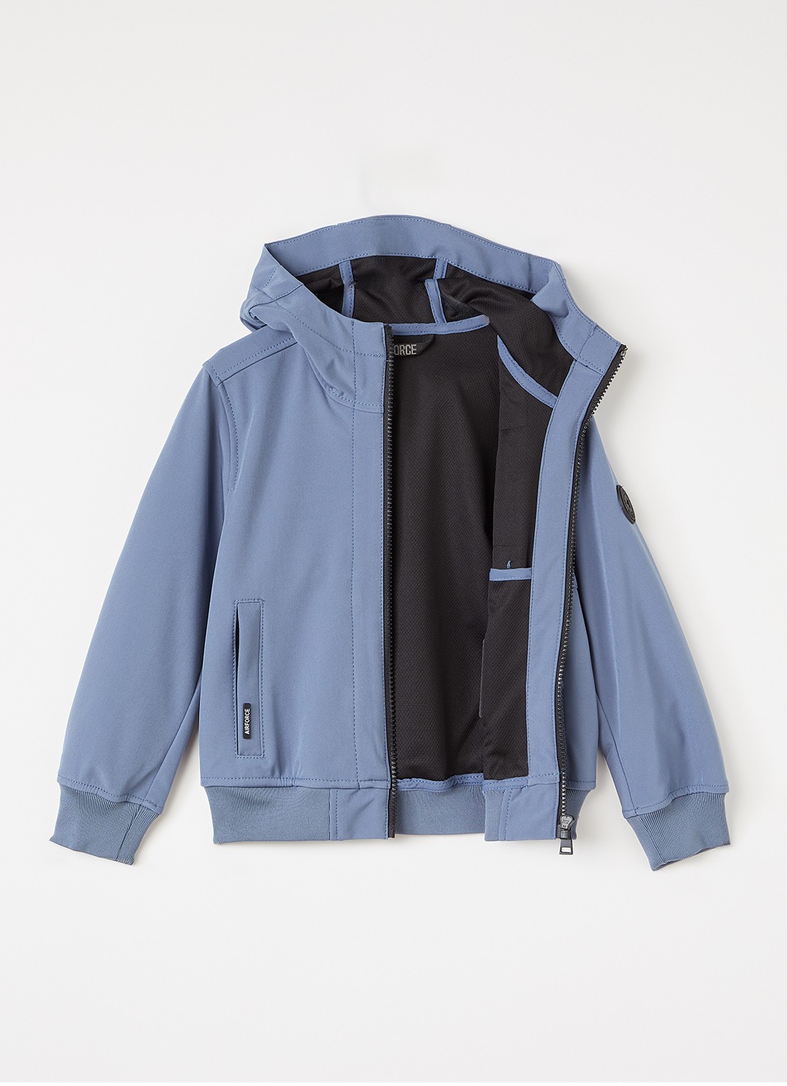 Airforce Softshell jack met ritszakken en capuchon - voorkant 4 staalblauw