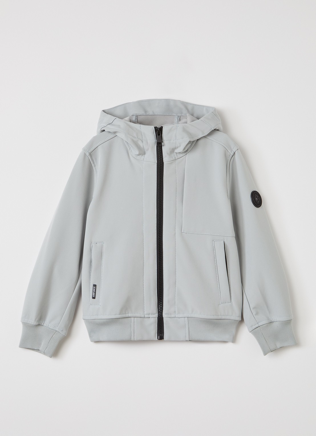 Airforce Softshell jack met ritszakken en capuchon - voorkant 3 lichtgrijs