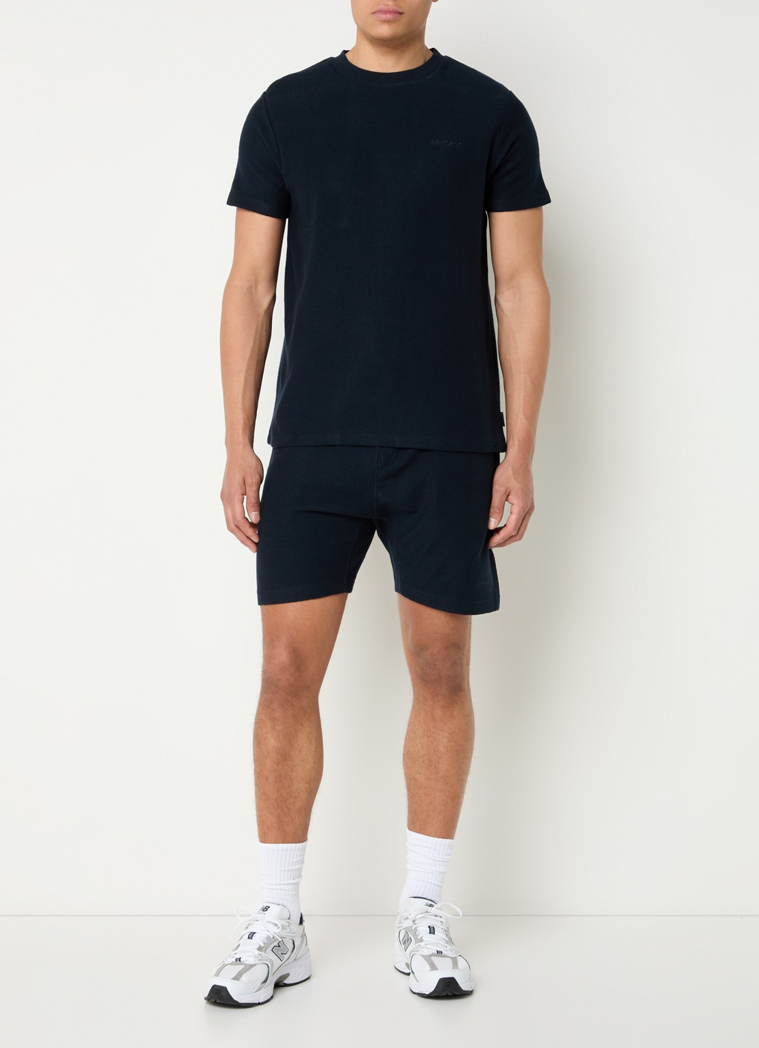 Airforce Straight fit korte joggingbroek van  katoen - voorkant 4 donkerblauw