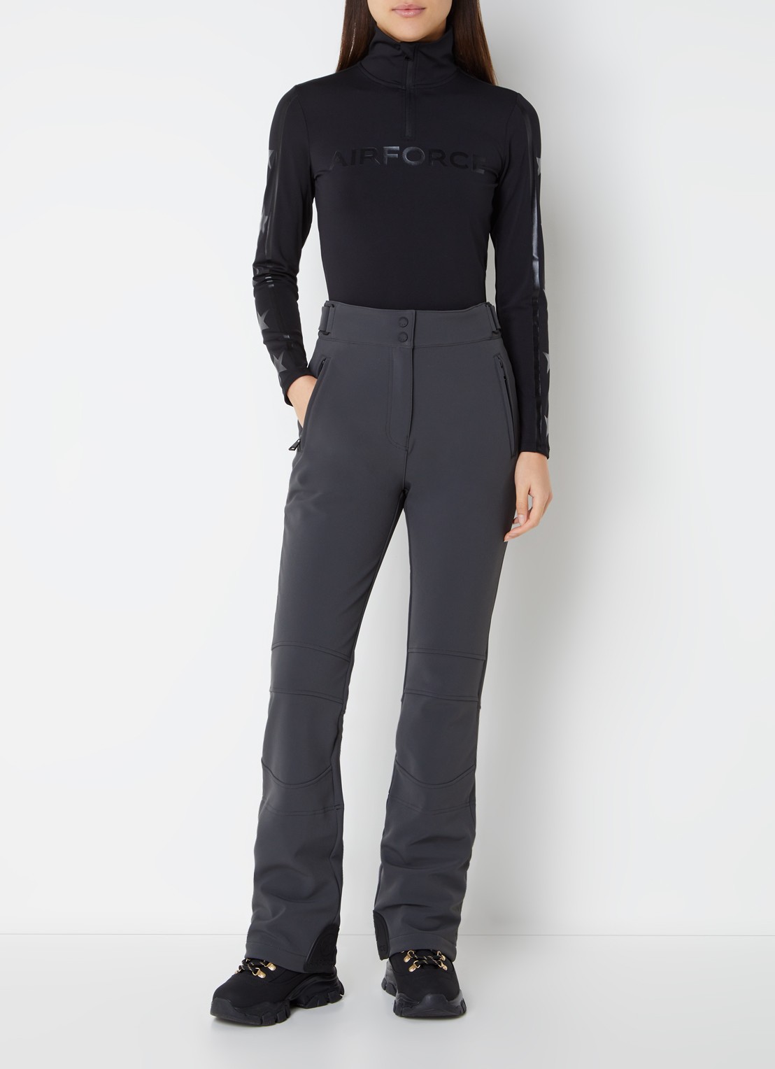 Airforce Sundance Mountain high waist flared fit skibroek met ritszakken - voorkant 3 donkergrijs