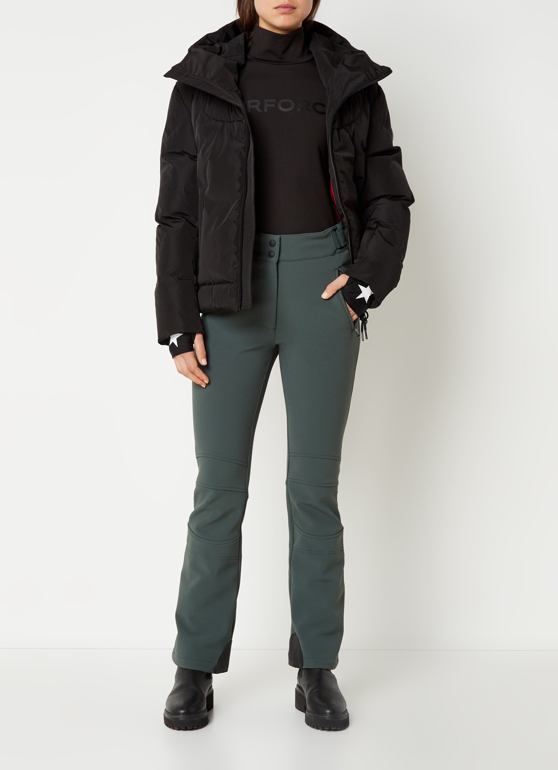Airforce Sundance Mountain high waist flared fit skibroek met ritszakken - voorkant 2 flessengroen