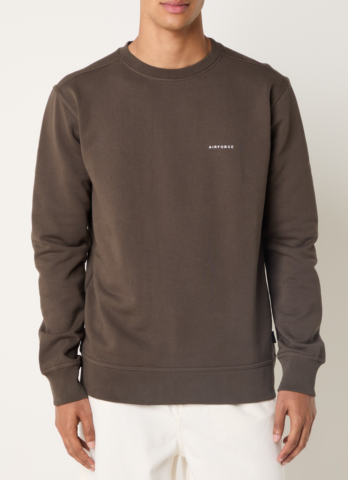 Airforce Sweater met logo - detail lichtbruin