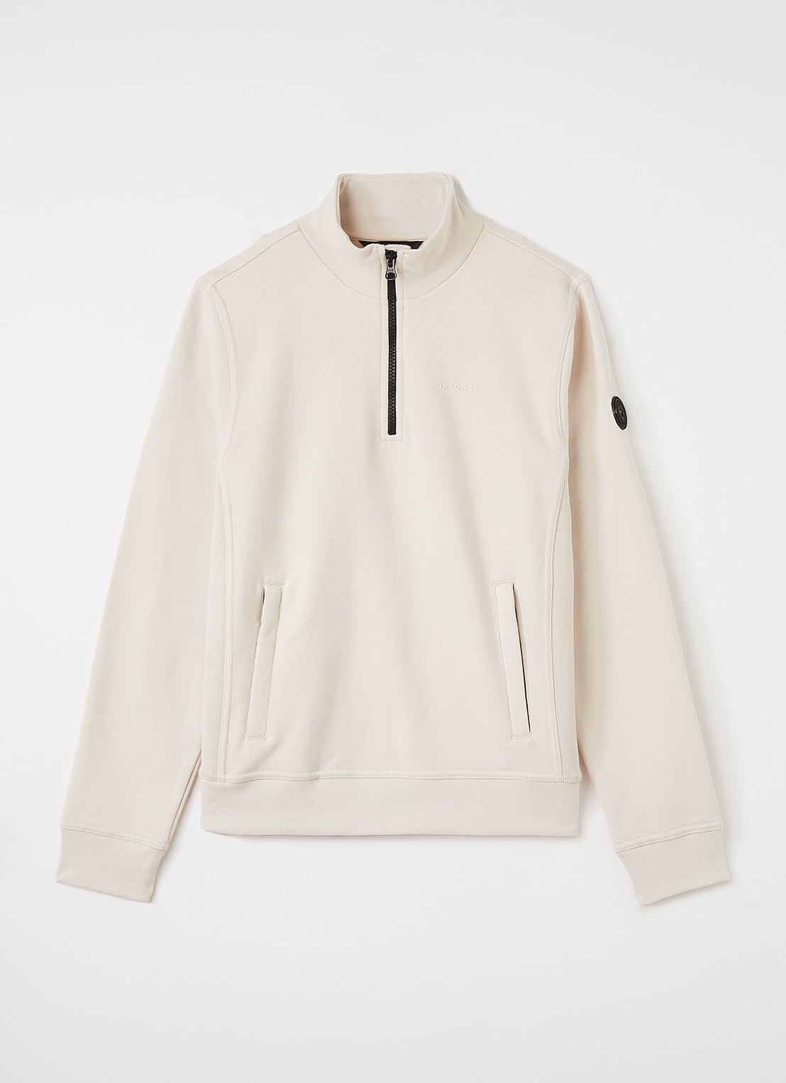 Airforce Sweater met opstaande kraag - voorkant beige