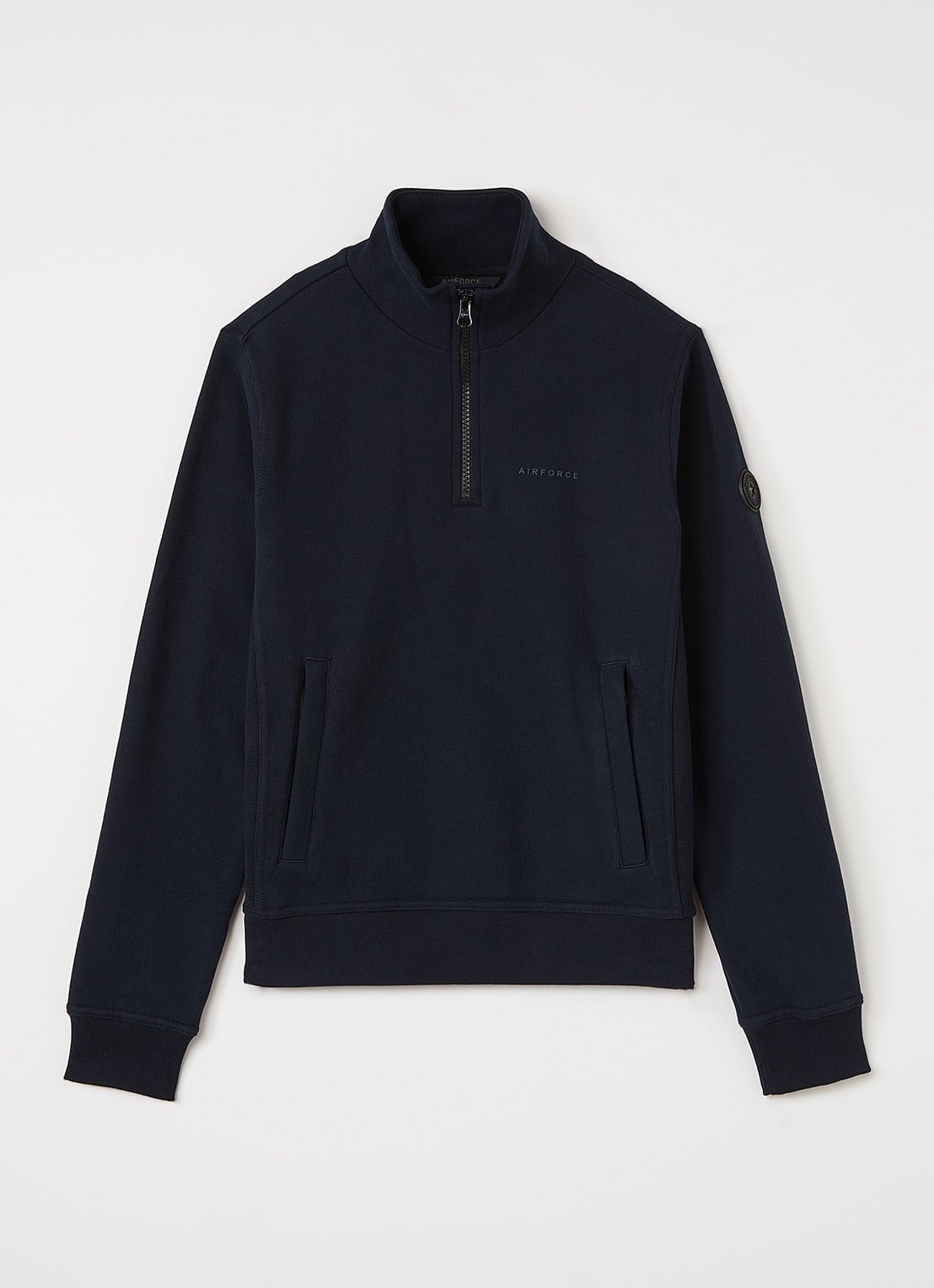 Airforce Sweater met opstaande kraag - voorkant donkerblauw