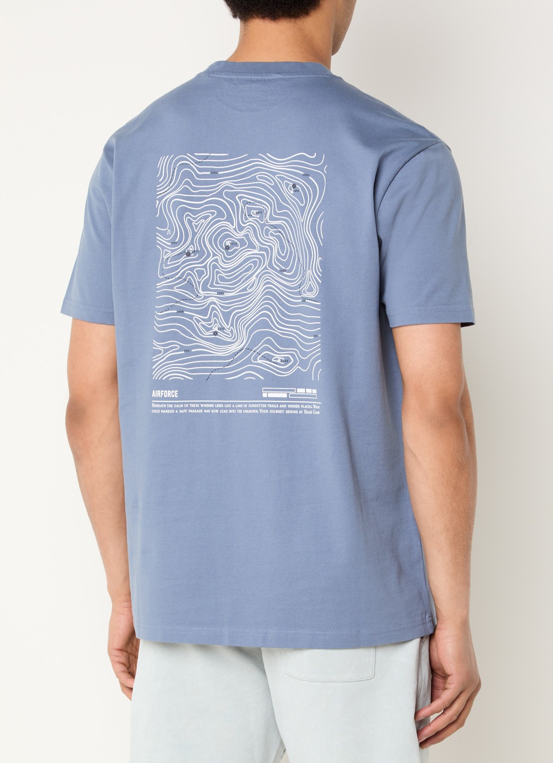Airforce T-shirt met logo- en backprint - detail staalblauw
