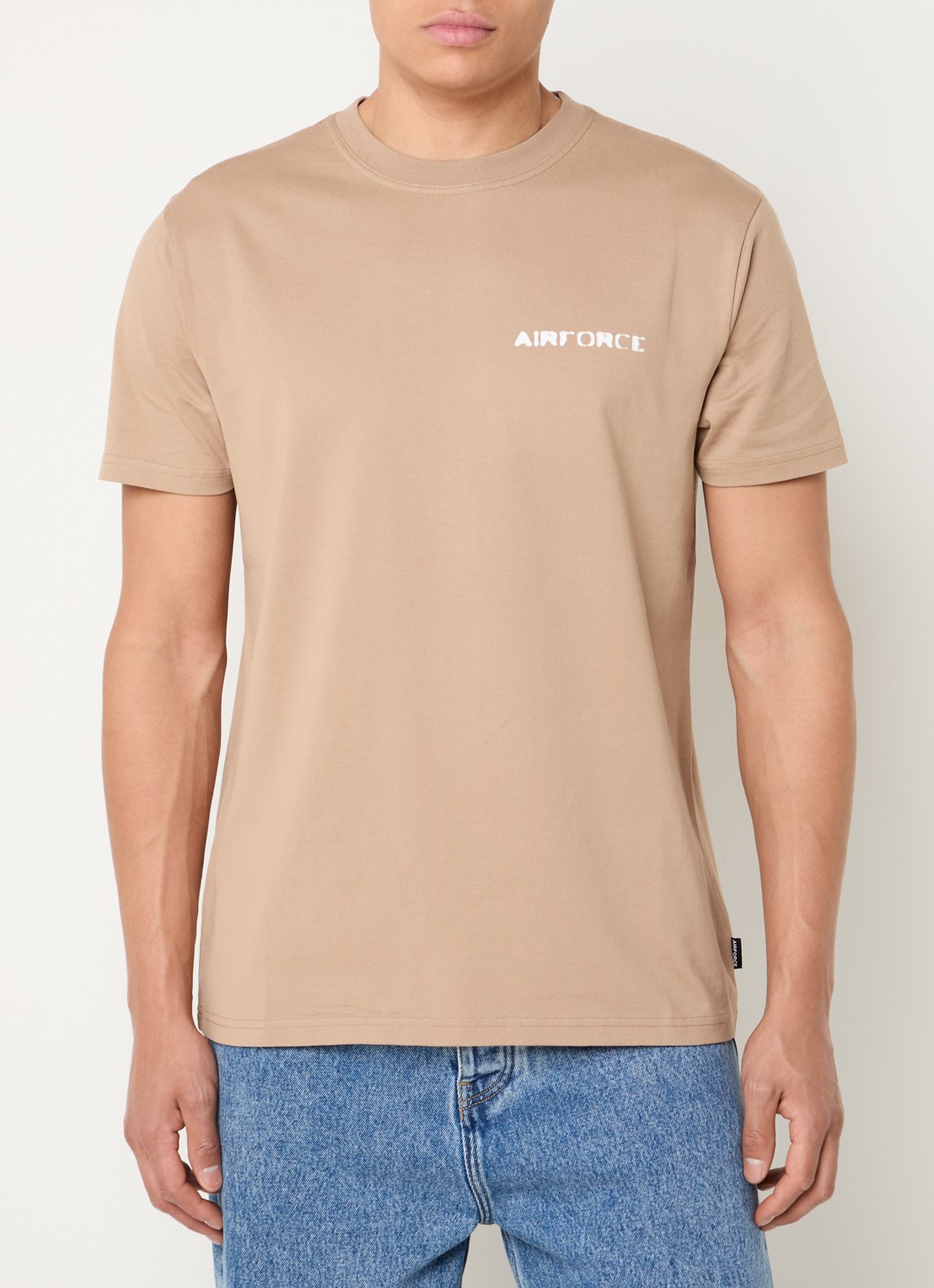 Airforce T-shirt van  katoen met logo- en backprint - achterkant 2 donkerbeige