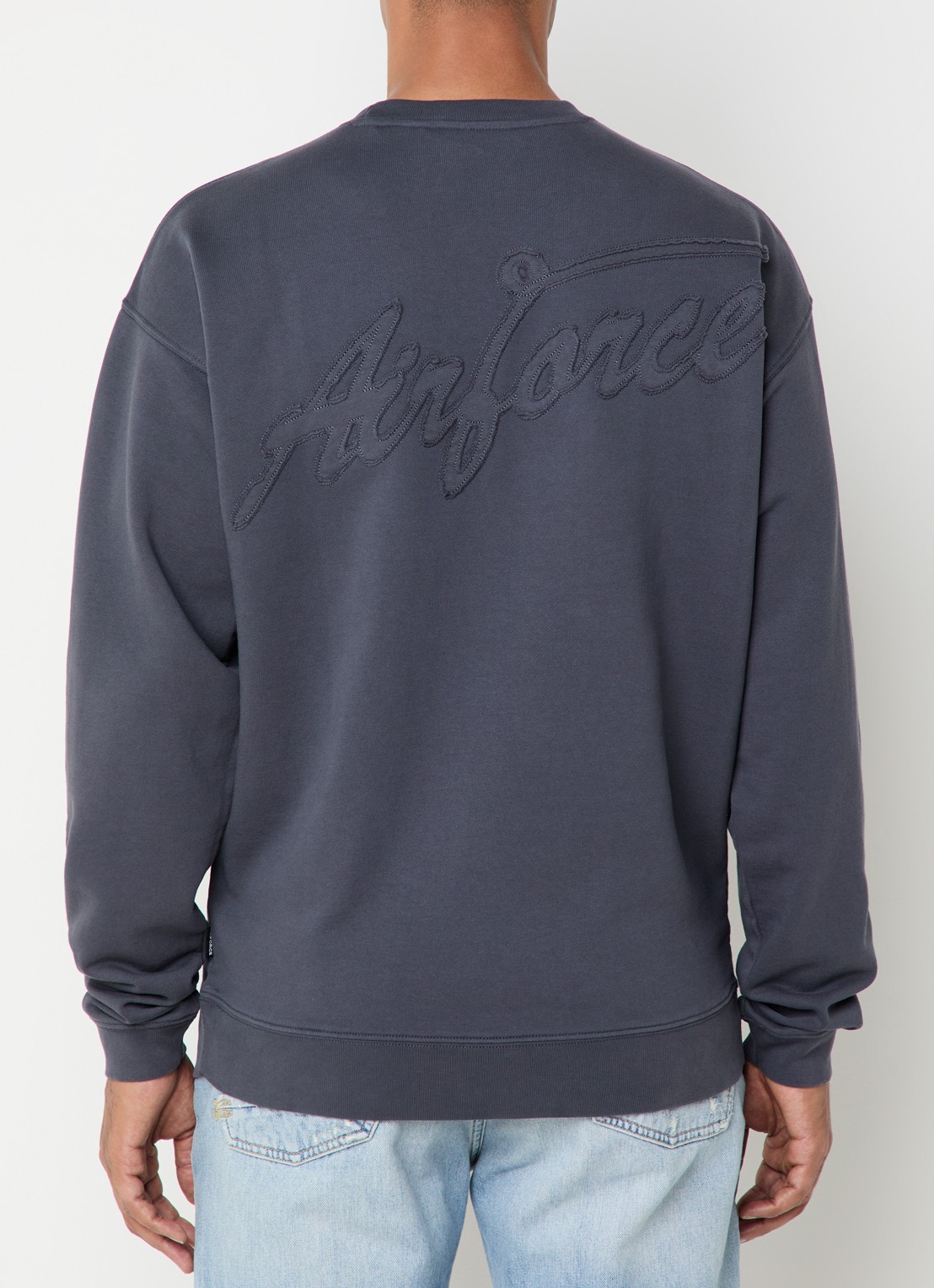 Airforce Wording sweater met logo- en backprint - detail donkergrijs