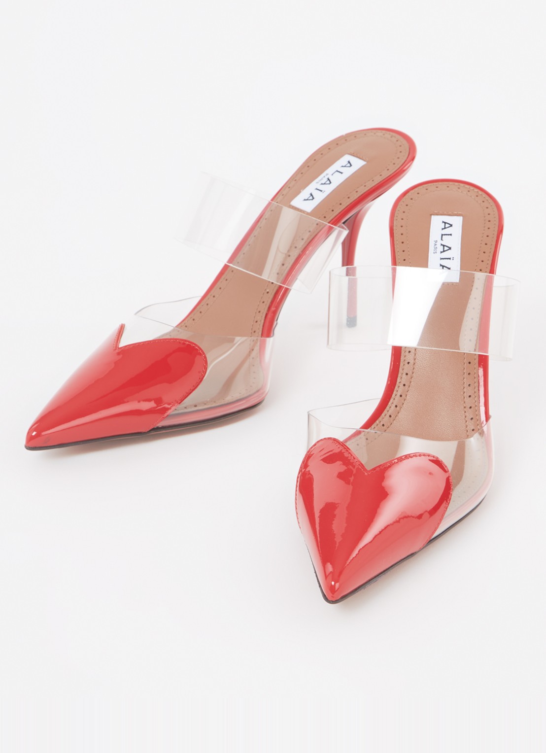 Alaïa 90 Heart muiltje met kalfsleren details - detail rood
