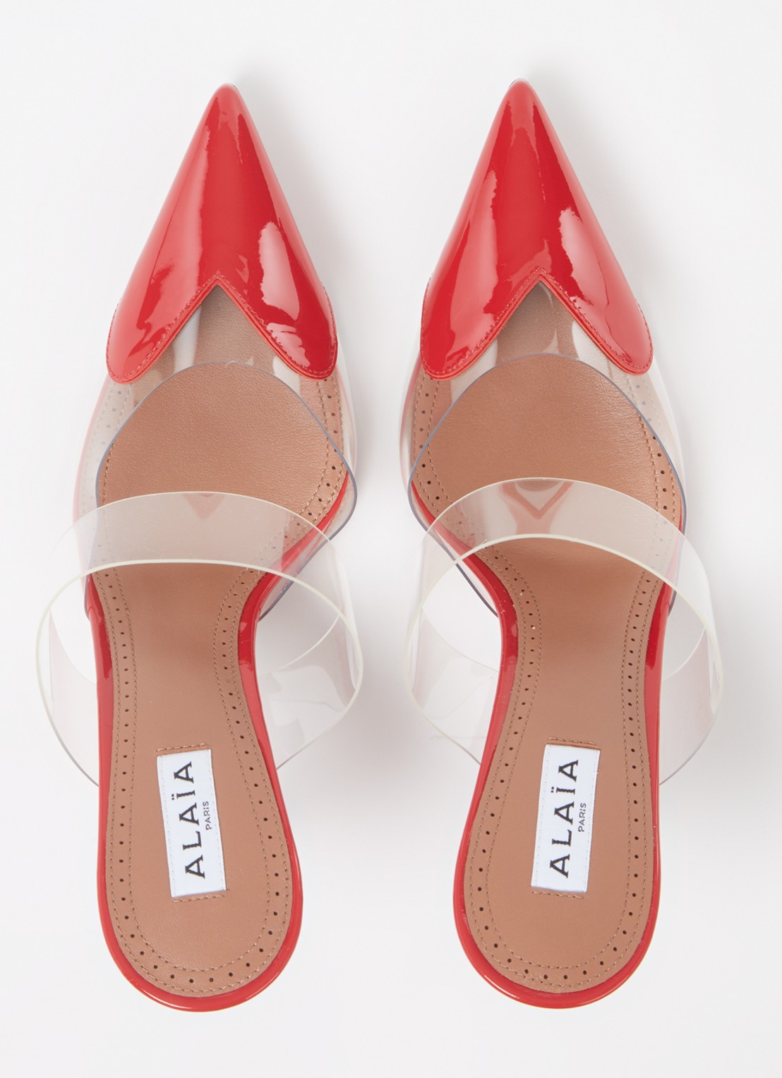 Alaïa 90 Heart muiltje met kalfsleren details - detail 2 rood