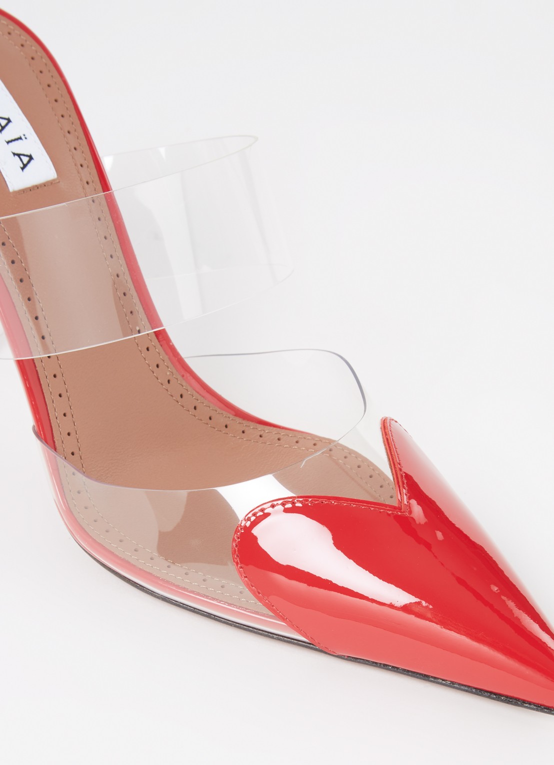Alaïa 90 Heart muiltje met kalfsleren details - detail 4 rood