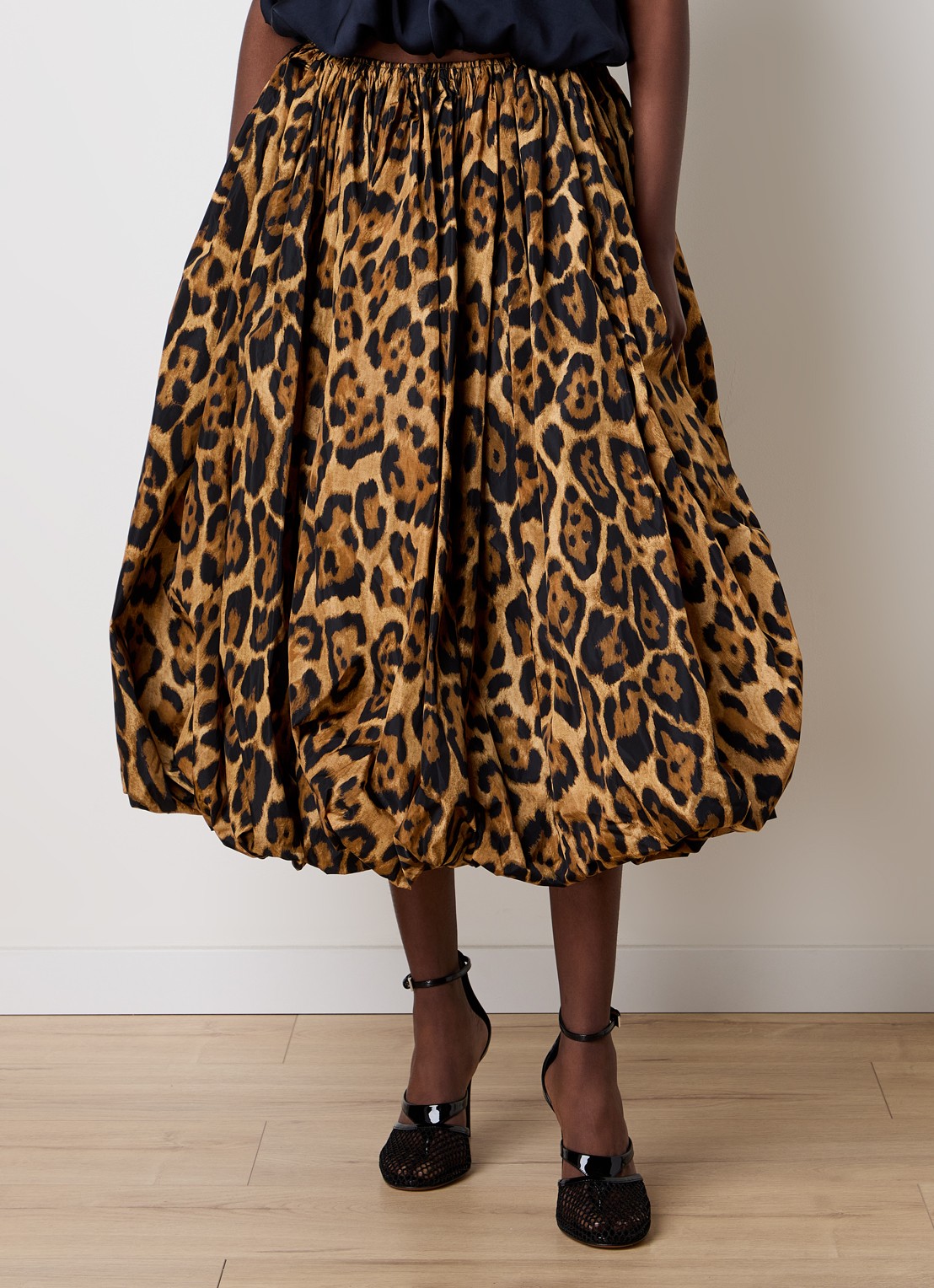 Alaïa A-lijn midi rok met panterprint - detail 2 cognac