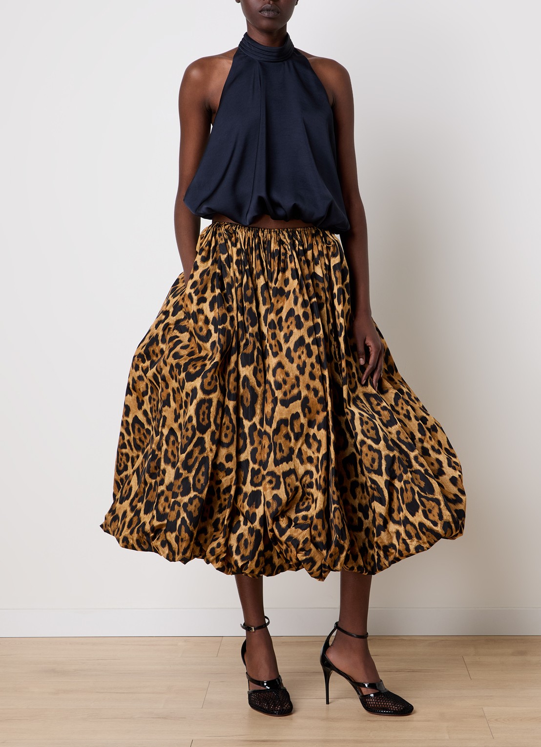 Alaïa A-lijn midi rok met panterprint - voorkant 5 cognac