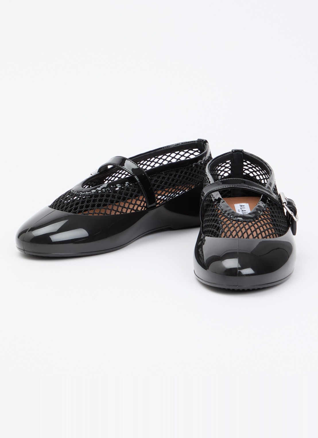 Alaïa Ballerina van kalfsleer met details van mesh - detail 3 zwart