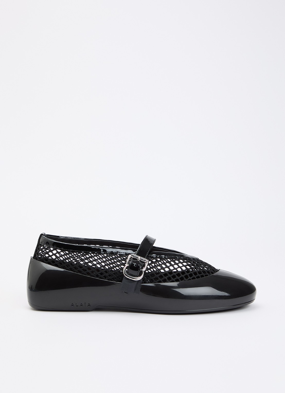 Alaïa Ballerina van kalfsleer met details van mesh - voorkant zwart