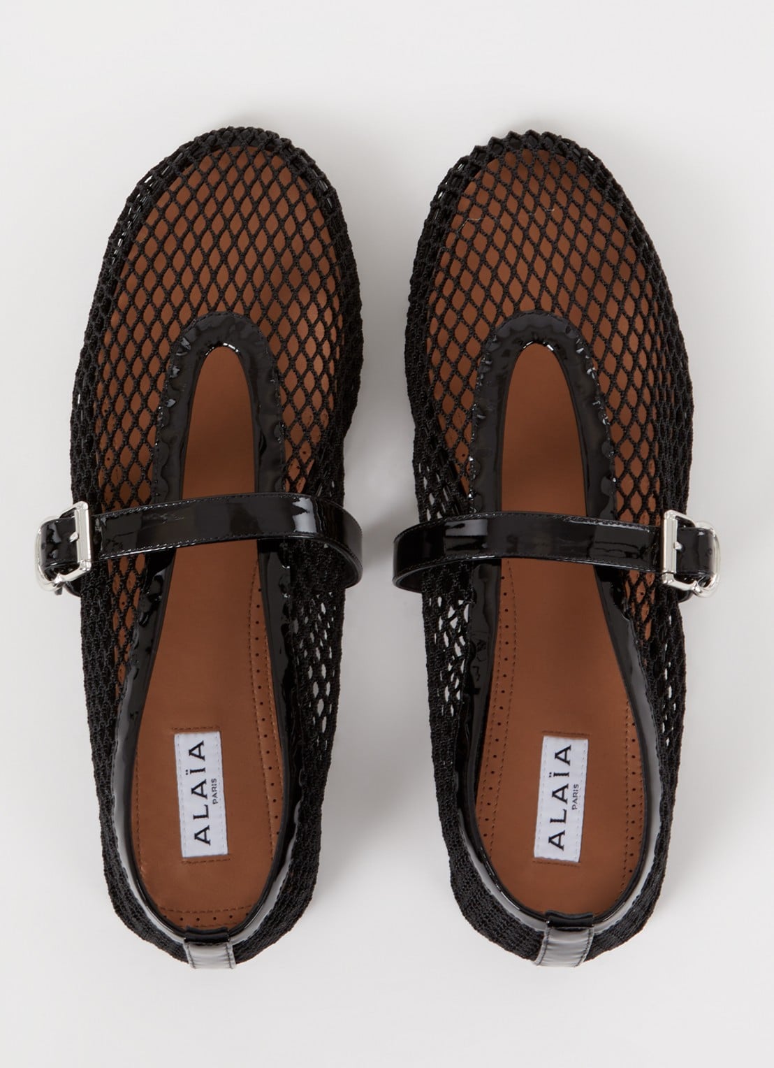 Alaïa Ballerina van mesh met details van kalfsleer - detail 4 zwart