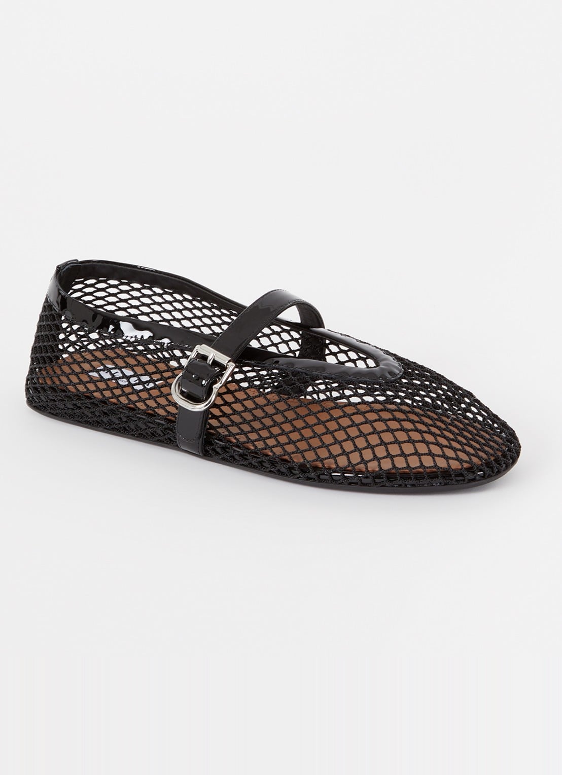 Alaïa Ballerina van mesh met details van kalfsleer - voorkant zwart