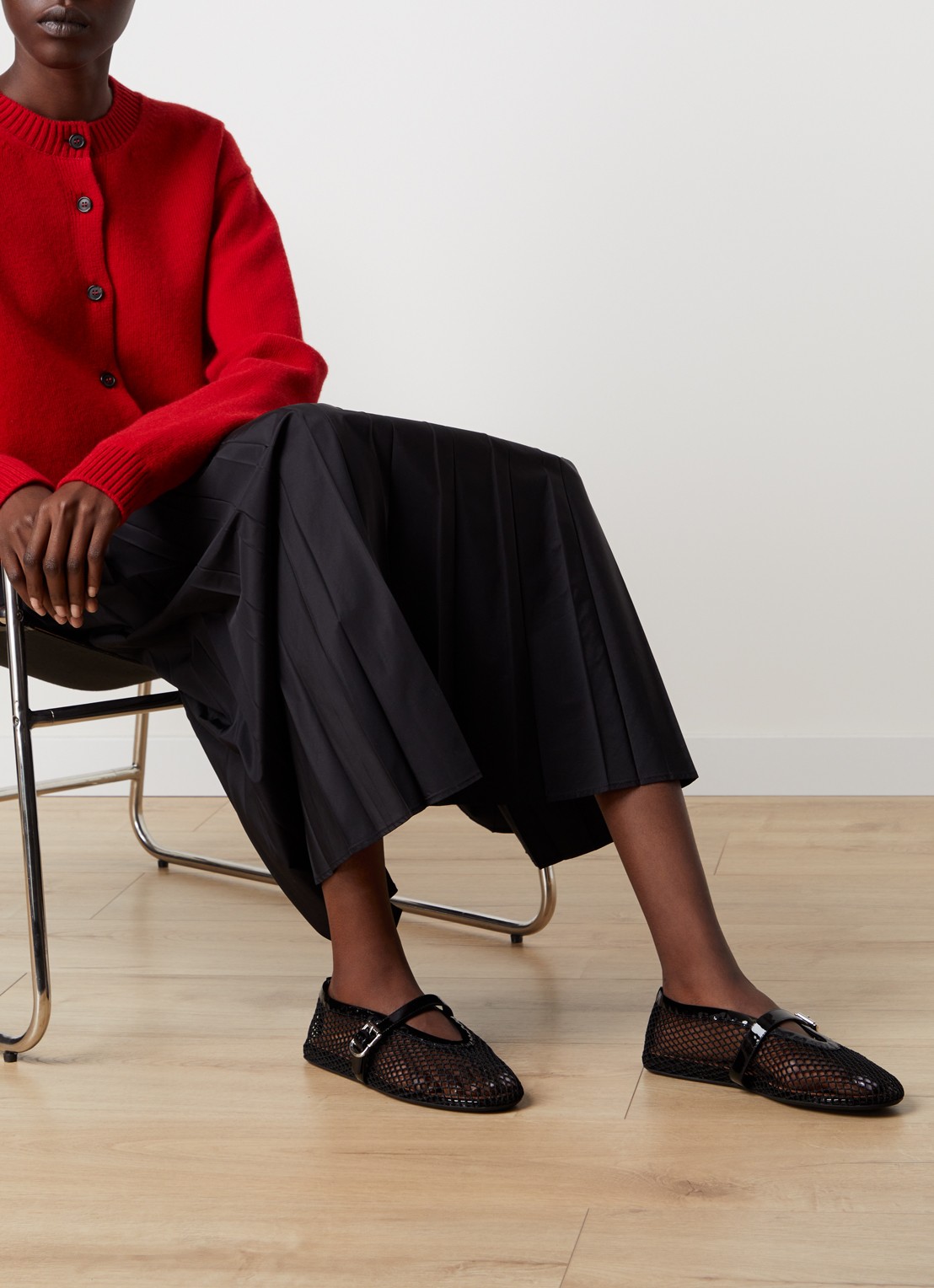 Alaïa Ballerina van mesh met details van kalfsleer - voorkant 2 zwart