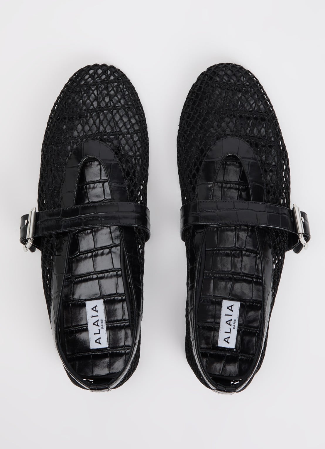 Alaïa Ballerina van mesh met details van kalfsleer - detail 4 zwart