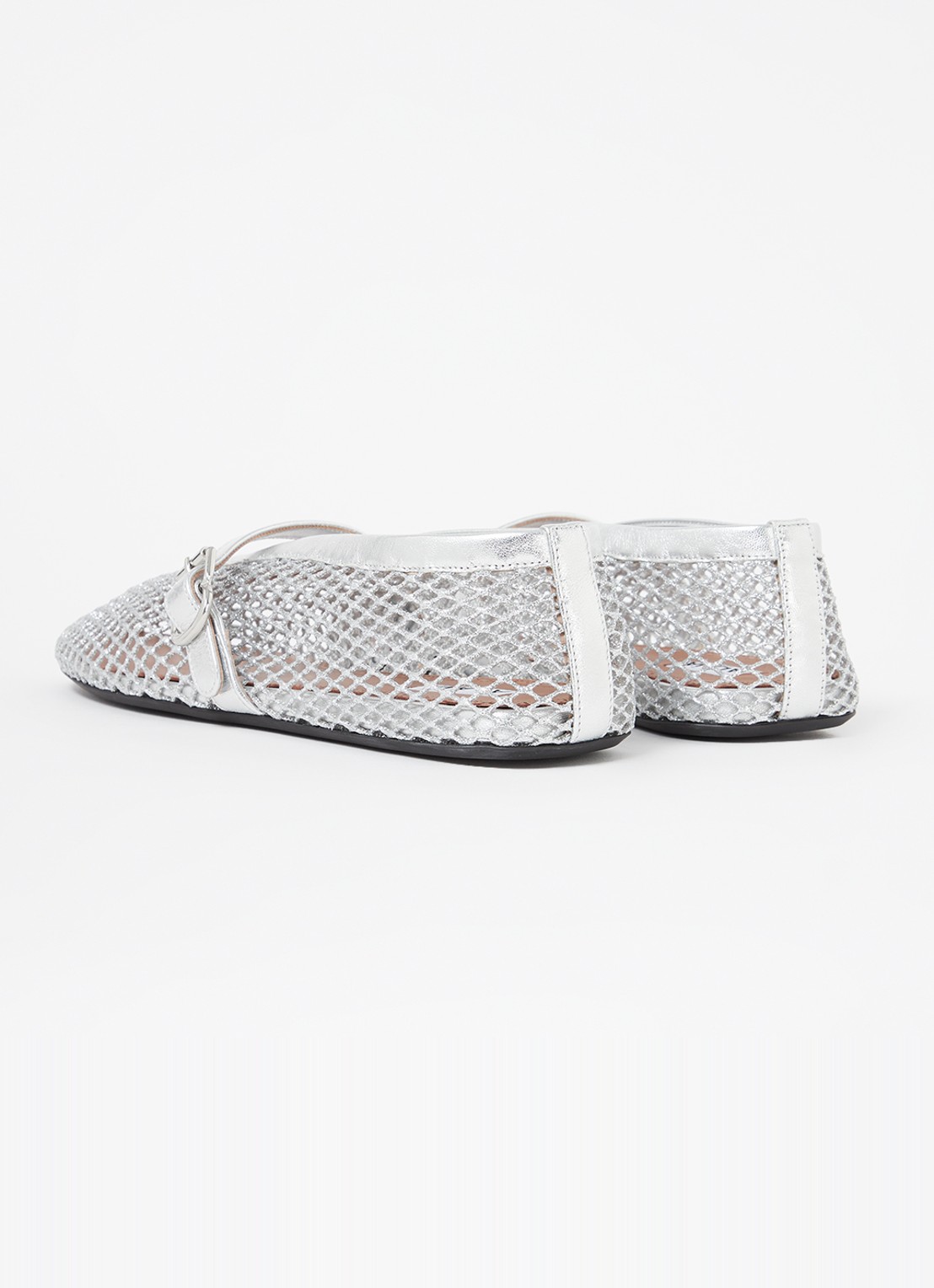 Alaïa Ballerina van mesh met kalfsleren details - achterkant zilver