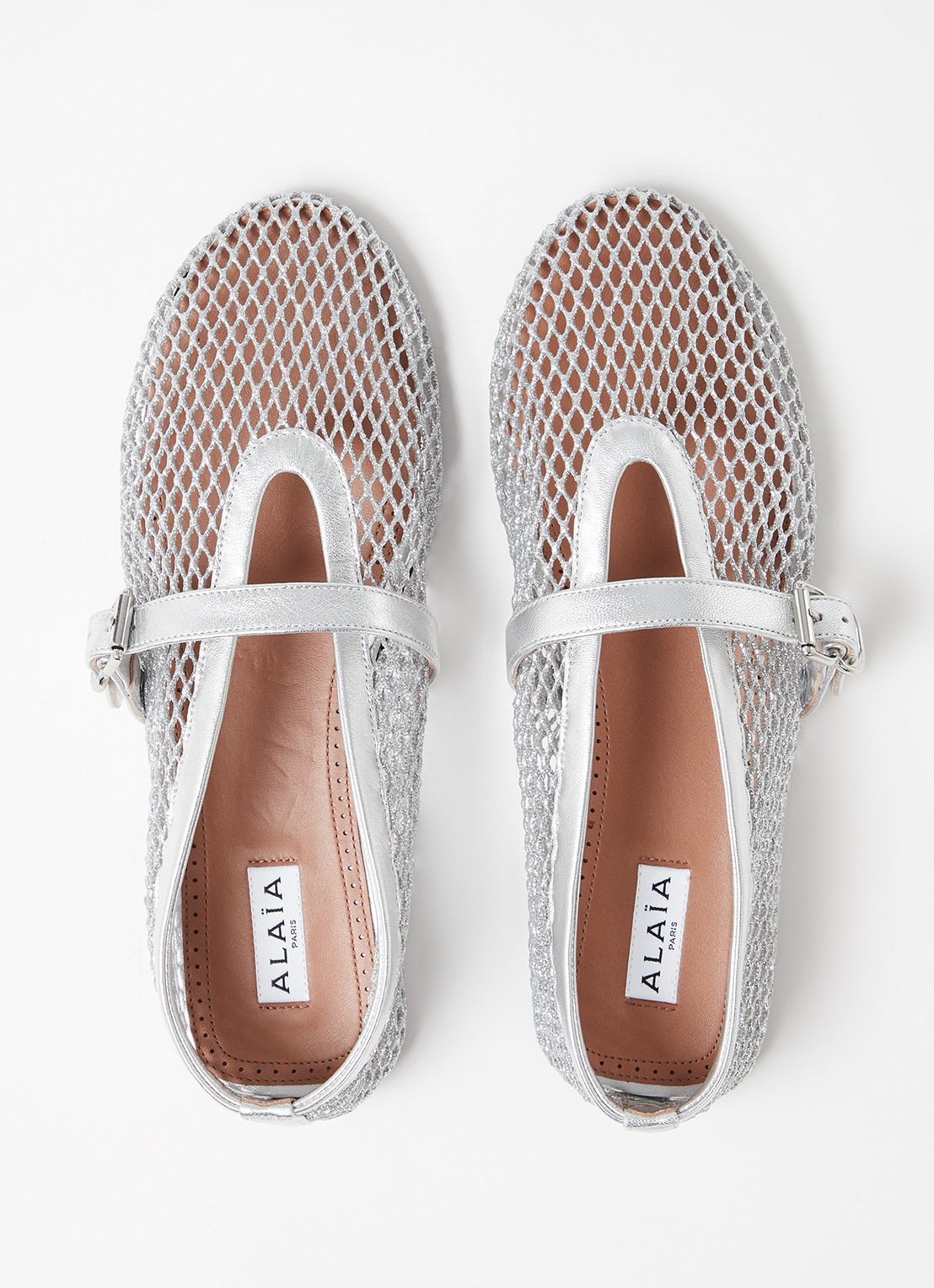 Alaïa Ballerina van mesh met kalfsleren details - detail 4 zilver
