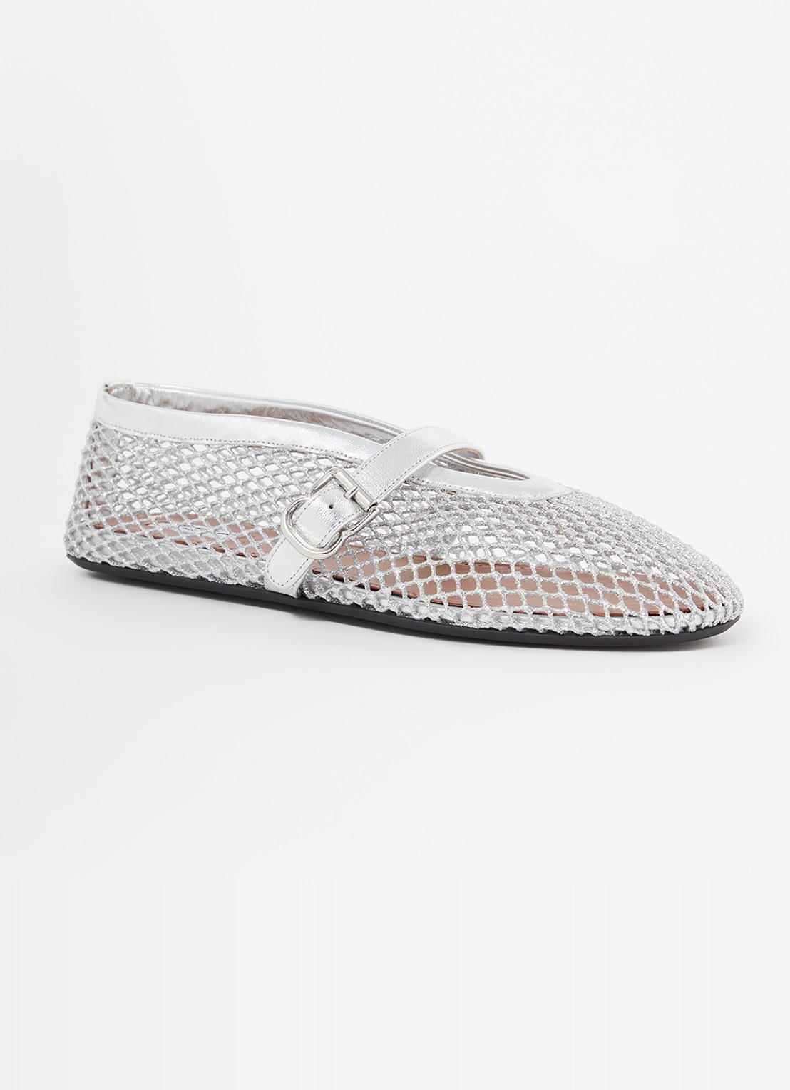Alaïa Ballerina van mesh met kalfsleren details - voorkant 2 zilver