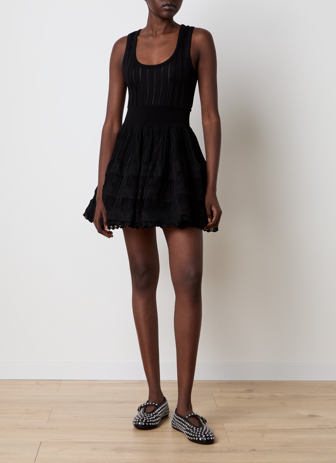 Alaïa Crinoline semi-transparante mini jurk met plooidetail - voorkant 3 zwart