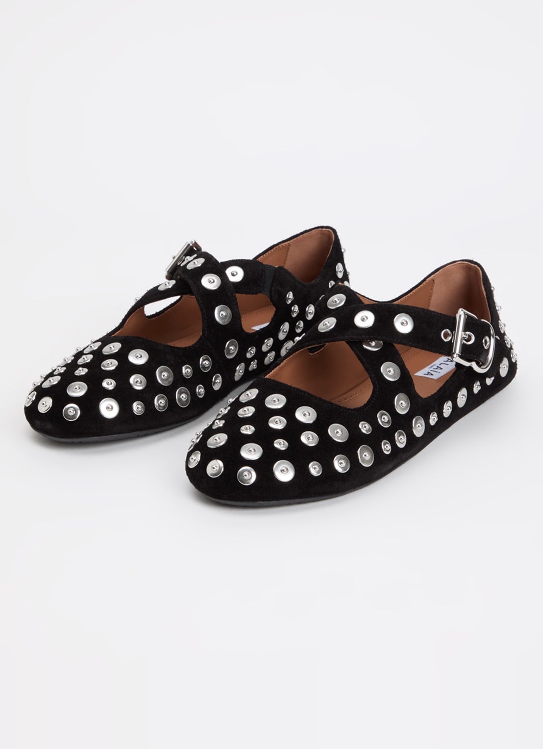 Alaïa Criss Cross ballerina van kalfssuède met studs - detail 2 zwart