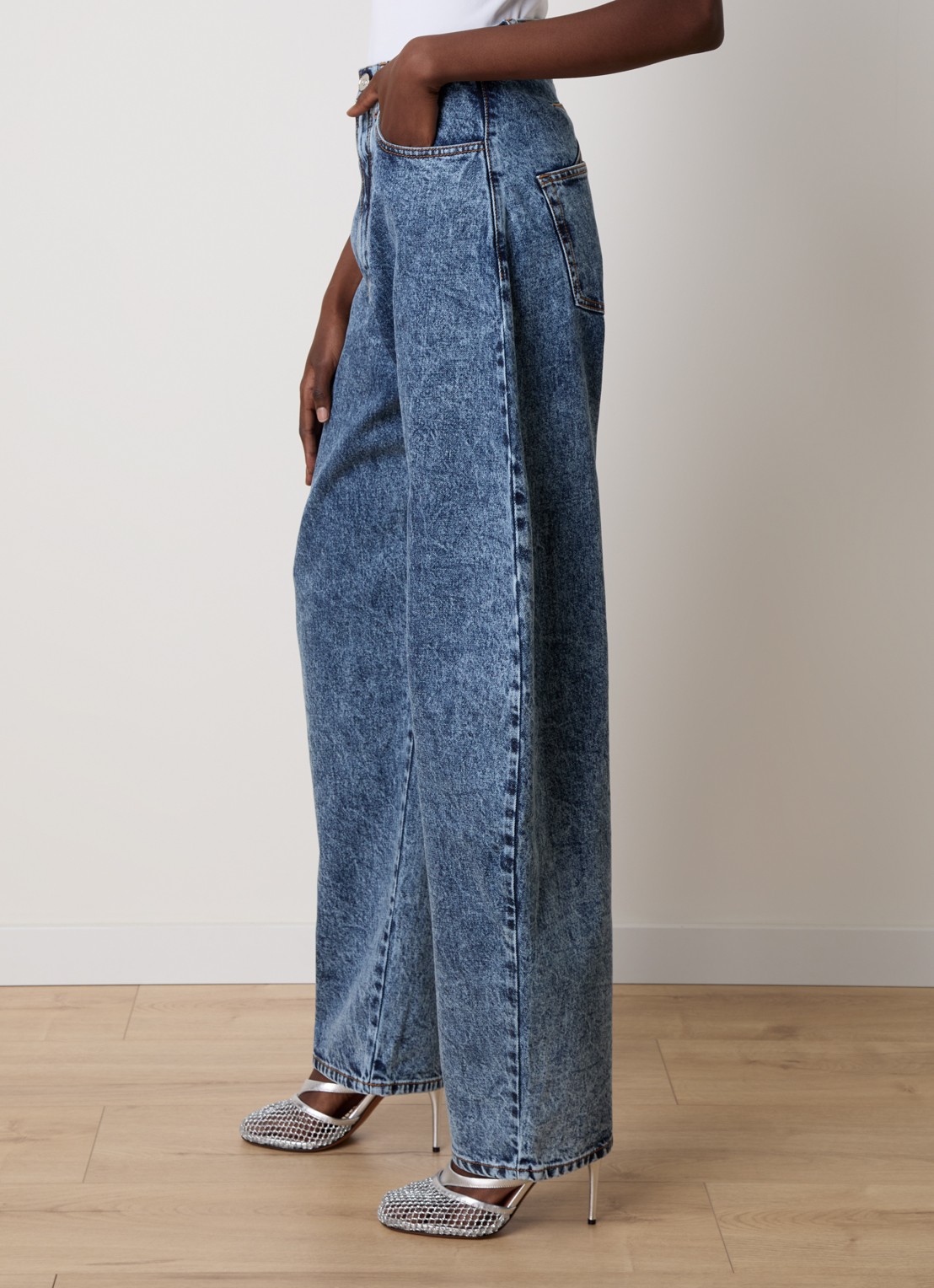 Alaïa High waist loose fit jeans met medium wassing - detail 4 indigo