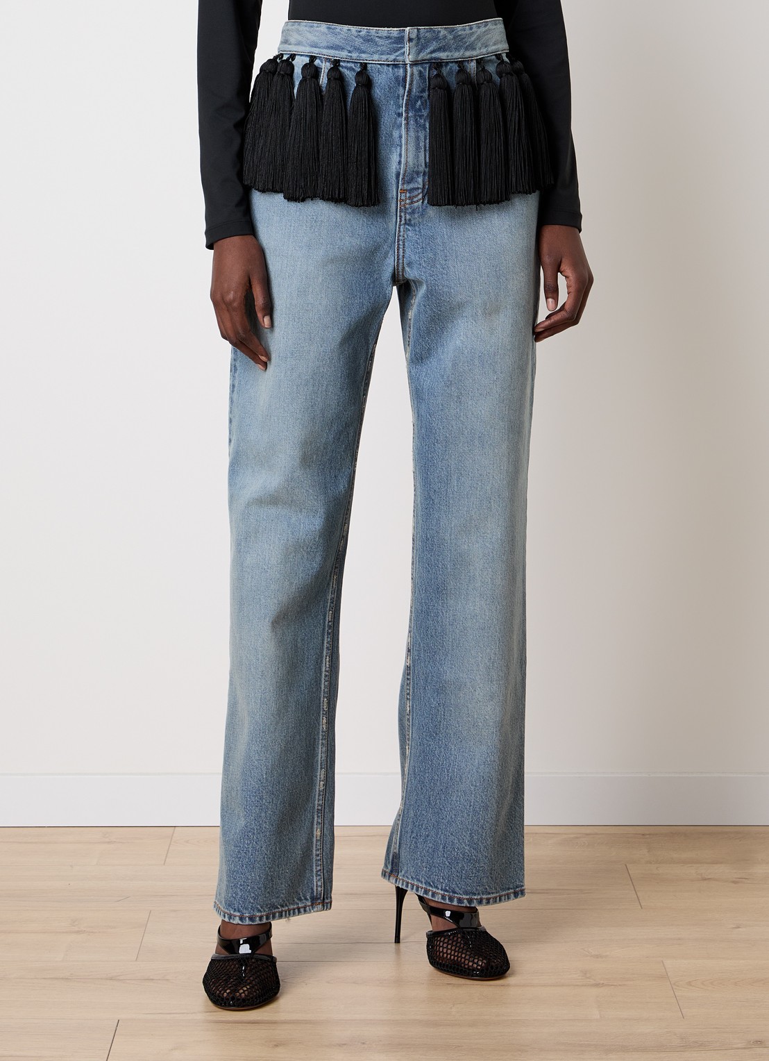 Alaïa High waist loose fit jeans met medium wassing - detail 2 indigo