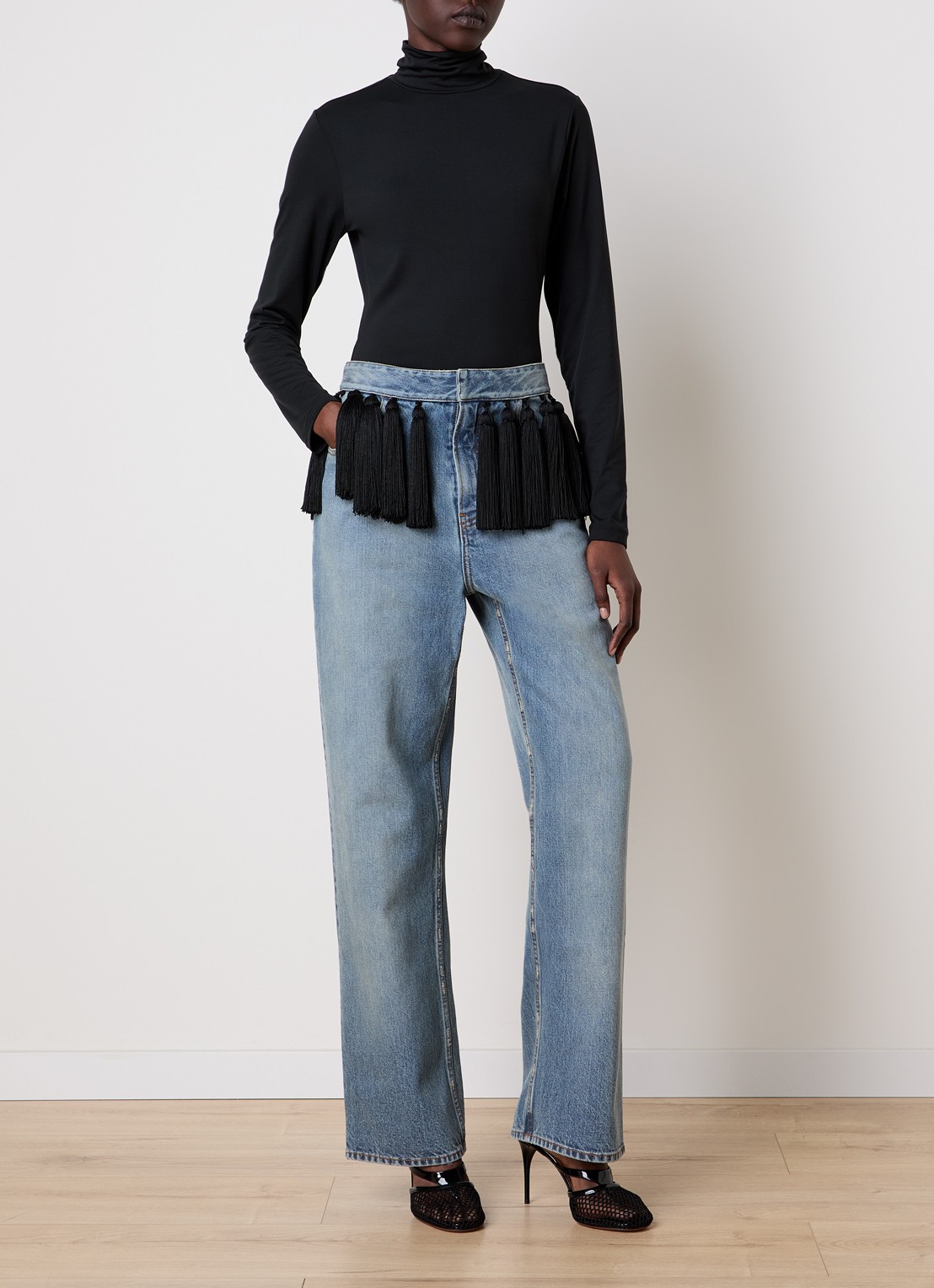 Alaïa High waist loose fit jeans met medium wassing - voorkant 5 indigo