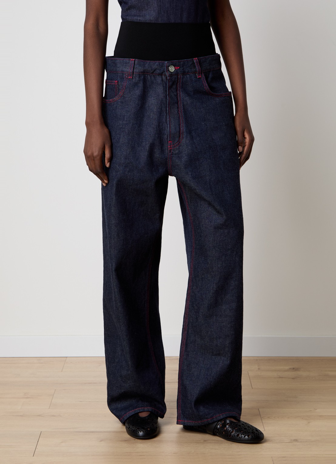 Alaïa High waist loose fit jeans met steekzakken - detail 4 indigo