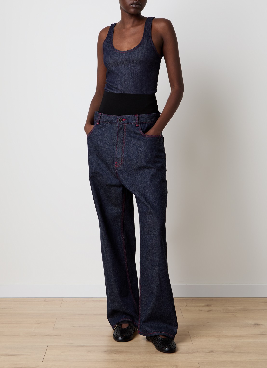 Alaïa High waist loose fit jeans met steekzakken - voorkant 3 indigo