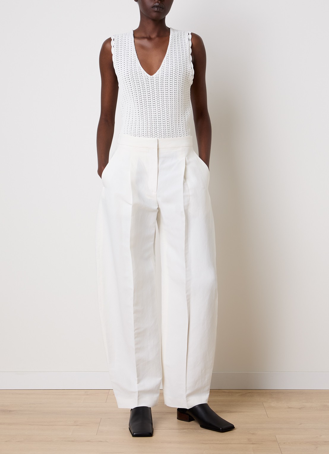 Alaïa High waist loose fit pantalon met steekzakken - voorkant 2 gebroken wit