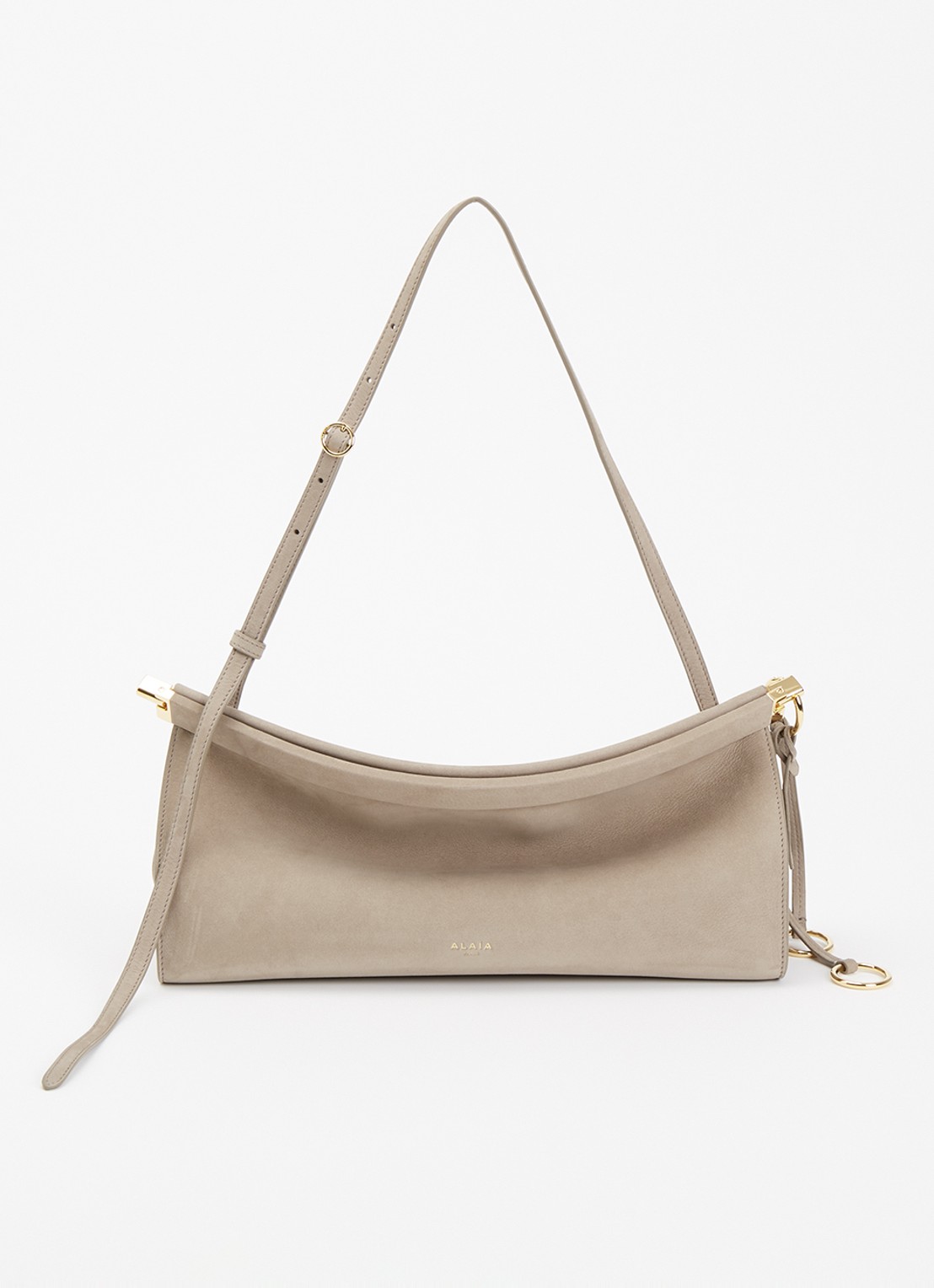 Alaïa Le Click East West Medium schoudertas van nubuck - voorkant taupe