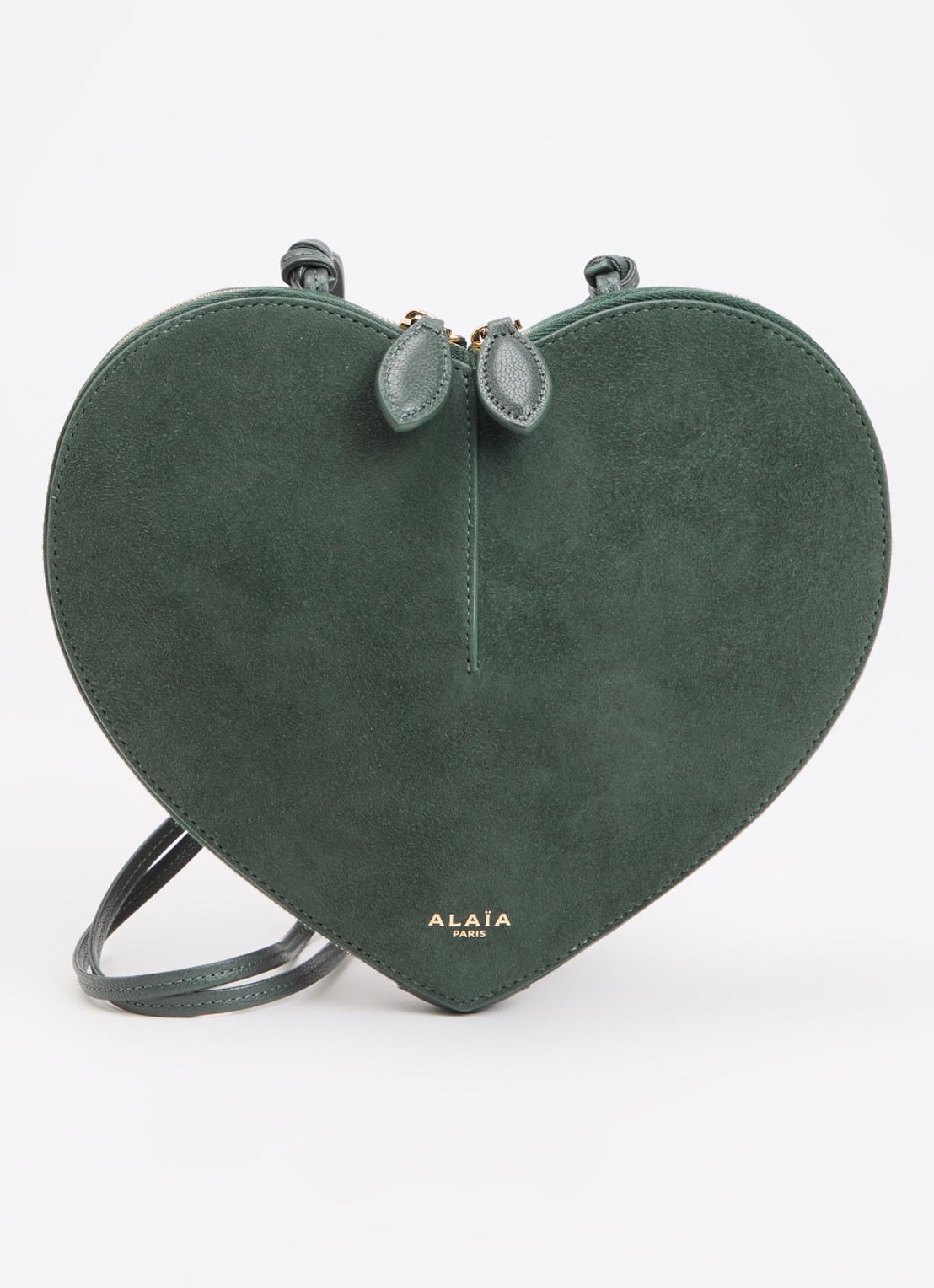 Alaïa Le Coeur crossbodytas van geitenleer met details van geitensuède - voorkant 4 donkergroen