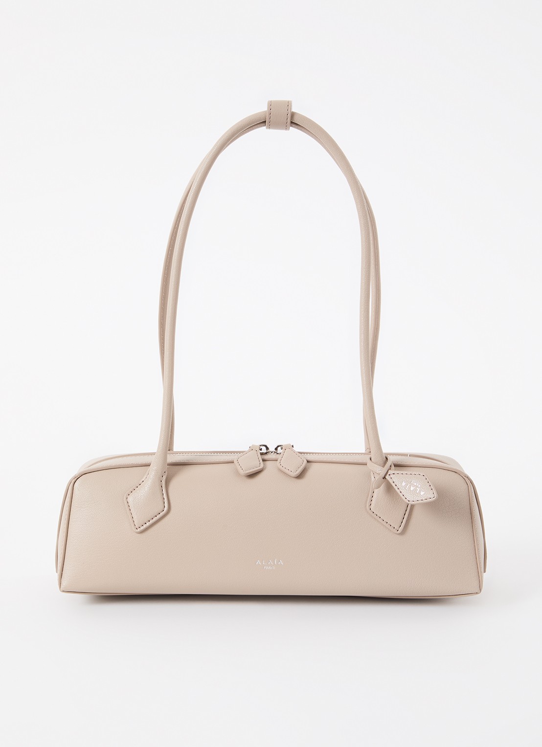 Alaïa Le Demi-Coeur S schoudertas van geitenleer - voorkant beige