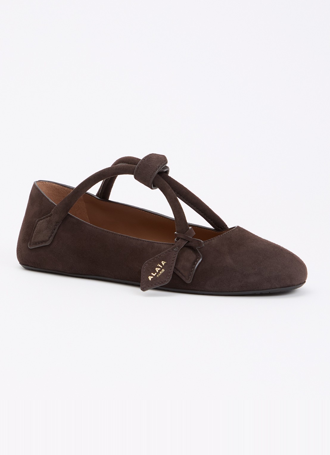 Alaïa Le Teckel ballerina van geitensuède - voorkant 6 donkerbruin