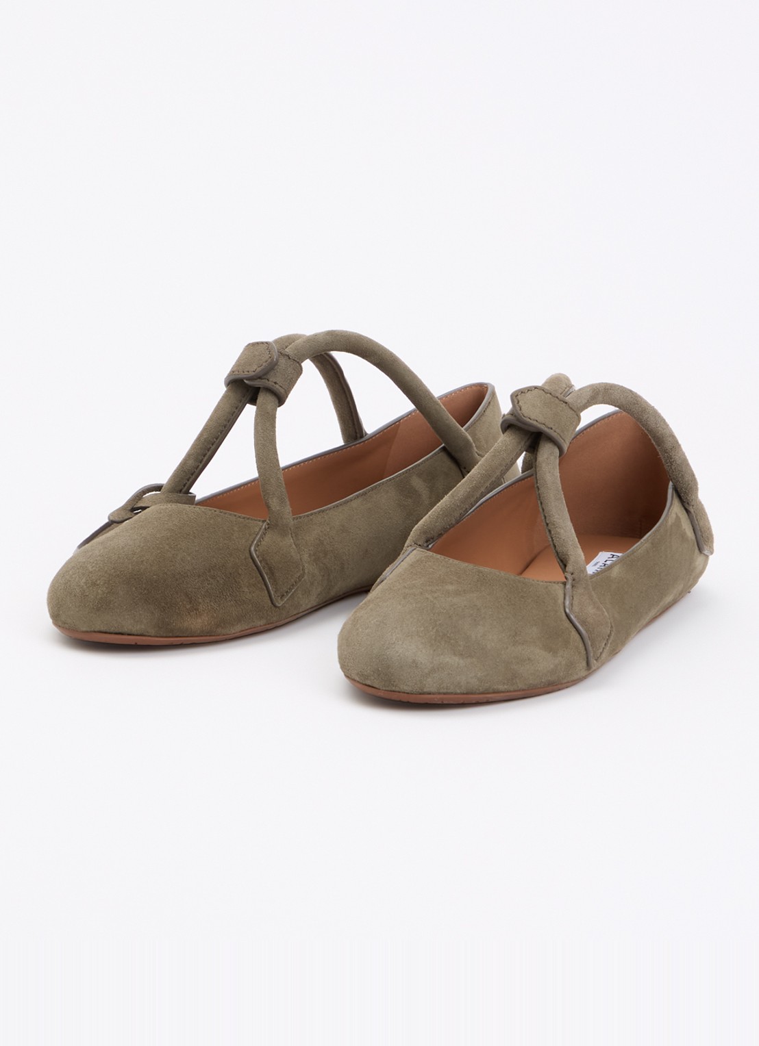 Alaïa Le Teckel ballerina van geitensuède - detail 2 khaki