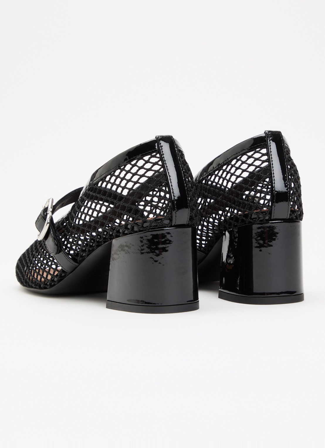 Alaïa Mary Jane pump met opengewerkt dessin en leren details - achterkant zwart