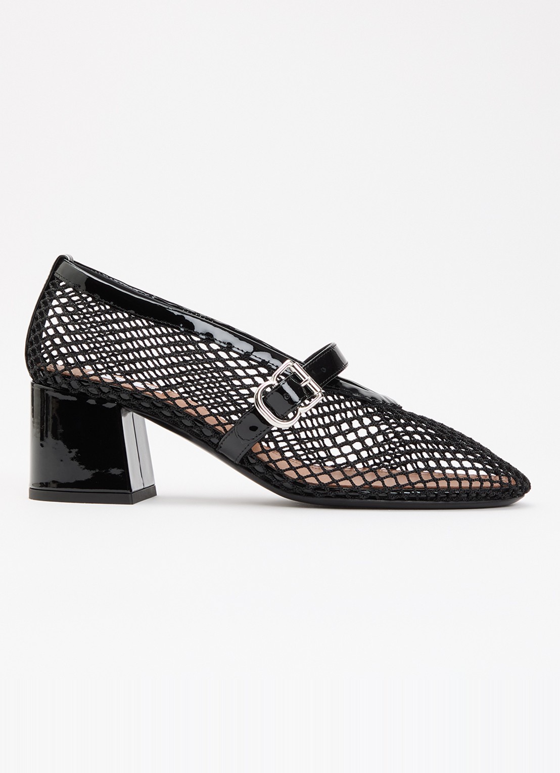 Alaïa Mary Jane pump met opengewerkt dessin en leren details - voorkant 6 zwart