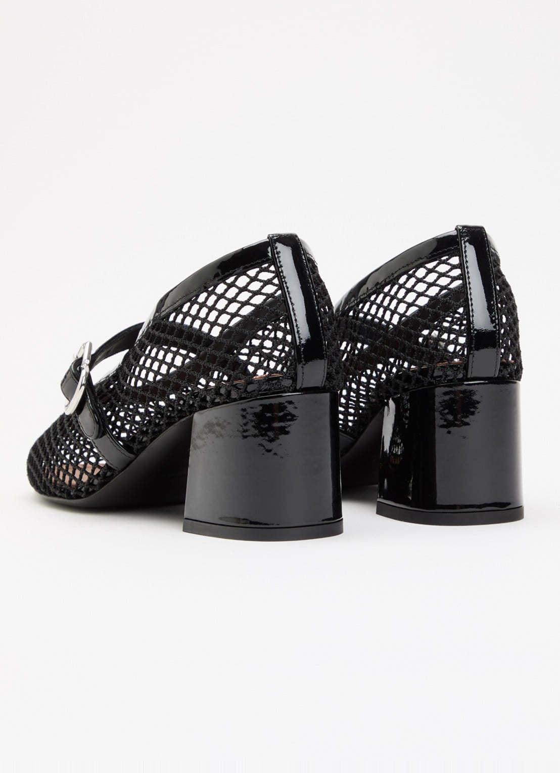 Alaïa Mary Jane pump met opengewerkt dessin met details van leer  - achterkant 6 zwart